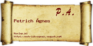 Petrich Ágnes névjegykártya